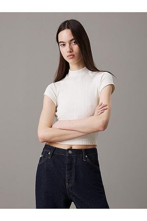 تیشرت بژ زنانه یقه ماهیگیر Calvin Klein - کد 886736498