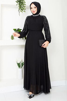 لباس مجلسی حجاب مشکی زنانه یقه دوچرخه Tesettür Diyarı - کد 886709447