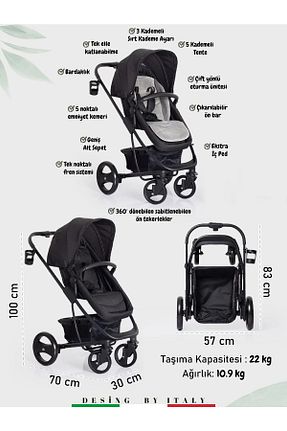 سیستم مسافرتی کالسکه کودک مشکی Çift Yönlü Sunny Baby - کد 35849723
