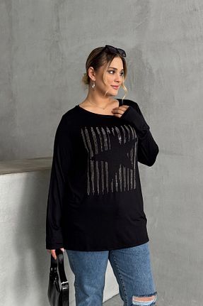 بلوز سایز بزرگ مشکی زنانه رگولار Stil Diva - کد 884839968