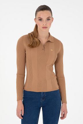 پلیور قهوه ای زنانه ساده U.S. Polo Assn. - کد 884859902