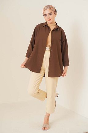 پیراهن حجاب قهوه ای زنانه اورسایز Bigdart - کد 345869807