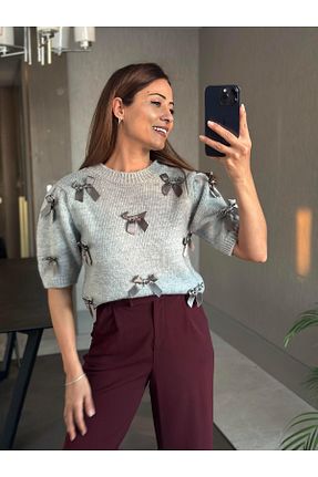 پلیور طوسی زنانه طرح دار Forlady4 - کد 884966201
