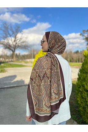شال قهوه ای زنانه پنبه ای efdal şal eşarp - کد 884969284