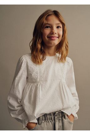 بلوز سفید بچه گانه ساده MANGO Kids - کد 885037621