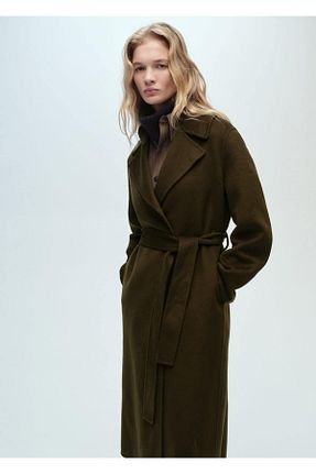 پالتو پشمی خاکی زنانه اورسایز MANGO - کد 884974193