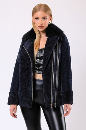 پالتو پشمی سرمه ای زنانه رگولار Leather Club - کد 885049586