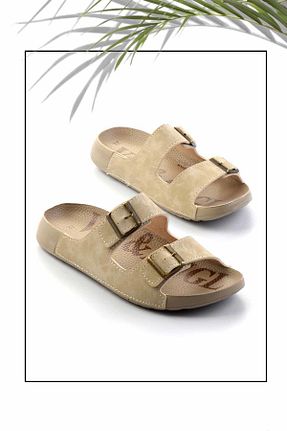 دمپائی بژ زنانه چرم مصنوعی Bambi - کد 814943662