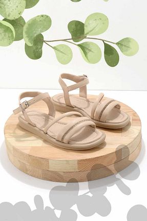 صندل بژ زنانه پاشنه ضخیم Bambi - کد 734332819