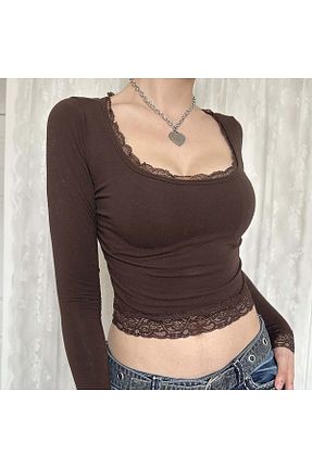 بلوز قهوه ای زنانه ساده Butik101 - کد 885071338