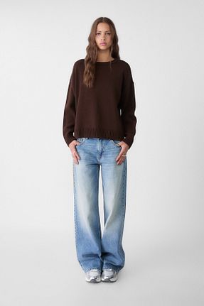 پلیور قهوه ای زنانه ساده Stradivarius - کد 885090401