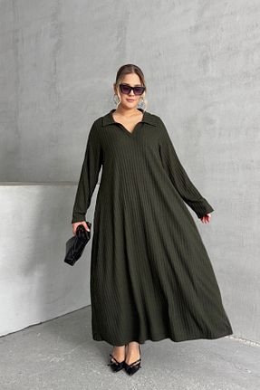 لباس سایز بزرگ خاکی زنانه پنبه ای Stil Diva - کد 885095476