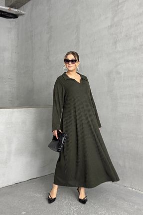 لباس سایز بزرگ خاکی زنانه پنبه ای Stil Diva - کد 885095476