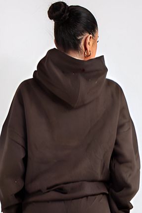 سوئیشرت قهوه ای زنانه ساده YAKAMEL - کد 885131681