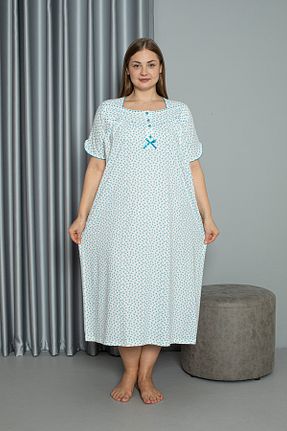 لباس شب سایز بزرگ فیروزه ای زنانه گلدار SEBOTEKS - کد 885135149