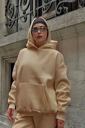 سوئیشرت بژ زنانه ساده YAKAMEL - کد 885132242