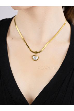 گردنبند استیل ( فولاد ) زرد زنانه استیل ضد زنگ Pearlina - کد 885158750