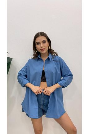 پیراهن آبی زنانه اورسایز MODA - کد 885177539