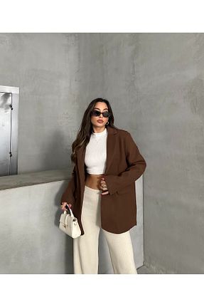 کت قهوه ای زنانه اورسایز Reçel - کد 877670610