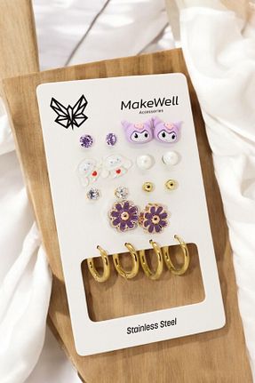 گوشواره استیل (فولاد) رنگی بچه گانه استیل ضد زنگ MakeWell - کد 885289328