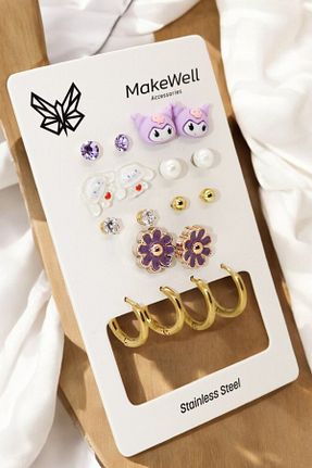 گوشواره استیل (فولاد) رنگی بچه گانه استیل ضد زنگ MakeWell - کد 885289328