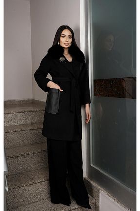 پالتو پشمی مشکی زنانه دو سینه Eccim Fashion - کد 885372935