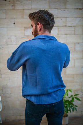 پلیور آبی مردانه Relaxed MARCHE QLİSAR - کد 885390667