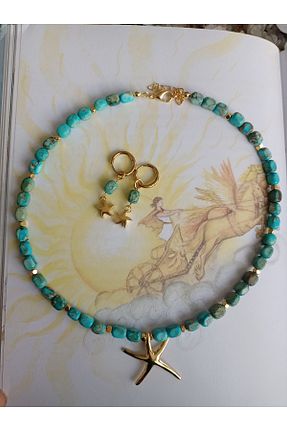 گردنبند جواهر فیروزه ای زنانه سنگ Mudita Tasarım - کد 885396814
