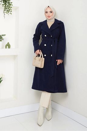 پالتو پشمی حجاب سرمه ای زنانه Relaxed Nevayla Moda - کد 871365231