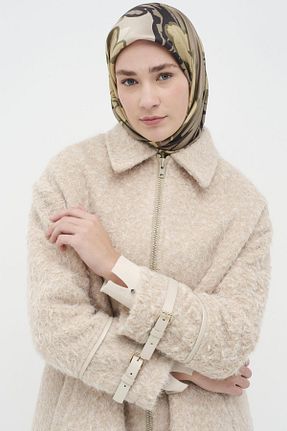 پالتو پشمی حجاب بژ زنانه رگولار Tuğba - کد 885399660
