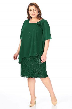 لباس مجلسی سایز بزرگ سبز زنانه یقه مربعی 1fazlası - کد 393757801