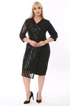 لباس سایز بزرگ مشکی زنانه بافتنی 1fazlası - کد 100291393