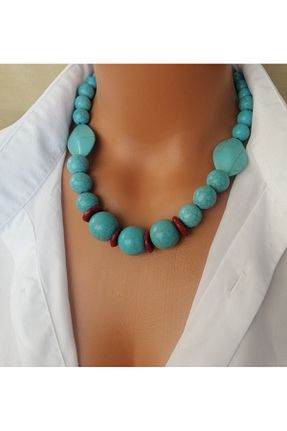 گردنبند جواهر فیروزه ای زنانه سنگ طبیعی LemaStone - کد 885496332