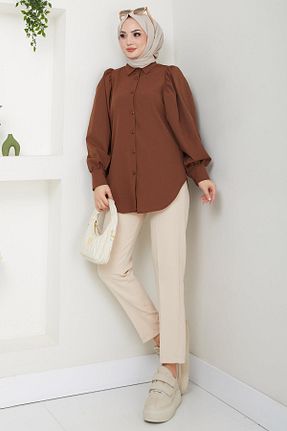بلوز حجاب قهوه ای زنانه رگولار hafsamina - کد 885516950