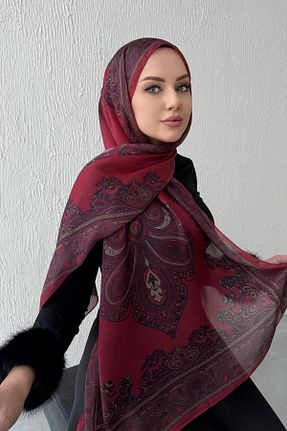 شال زرشکی زنانه ابریشم Byedauzunlar - کد 885527930