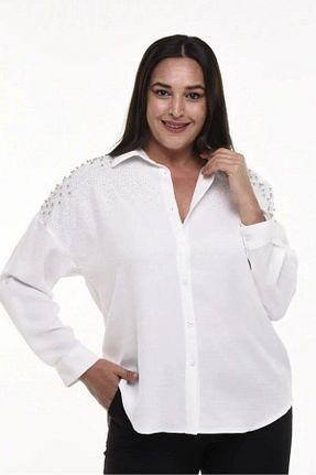 پیراهن سایز بزرگ سفید زنانه سایز بزرگ Zer Otantik - کد 864377047