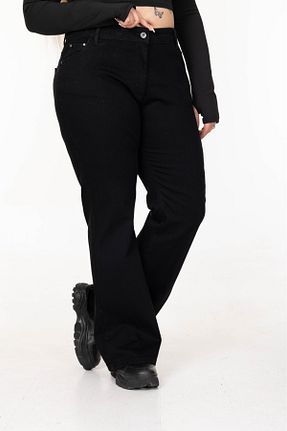 شلوار جین سایز بزرگ مشکی زنانه پاچه اسپانیولی EYLÜLXXL - کد 885598499