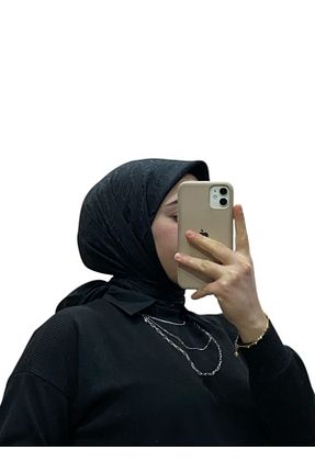 روسری مشکی کرپ ساتن ابریشم LOSYANA - کد 885678029