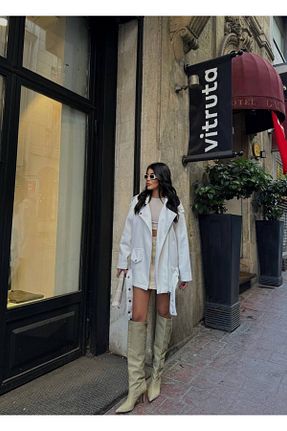 کاپشن سفید زنانه Fitted Çnru - کد 885683199
