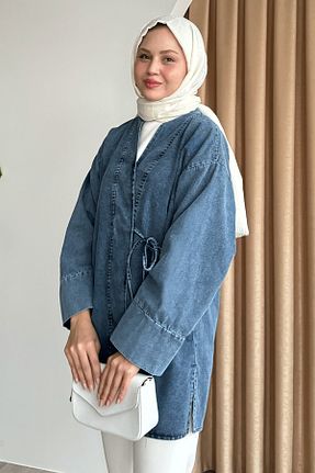 کافتان و کیمونو حجاب آبی زنانه %100 پنبه InStyle - کد 885681199