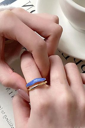 انگشتر جواهر آبی زنانه روکش طلا Glaren - کد 847316552