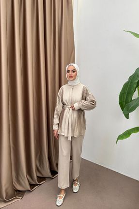 ست بالاتنه و پائین تنه بژ زنانه بافتنی QUQA - کد 885903627