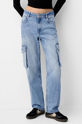 شلوار جین سرمه ای زنانه رگولار Bershka - کد 888635738