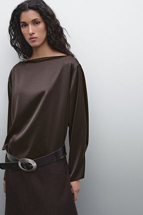 بلوز قهوه ای زنانه ساده Massimo Dutti - کد 884894532