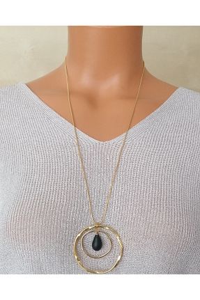 گردنبند جواهر مشکی زنانه روکش طلا LemaStone - کد 885947588