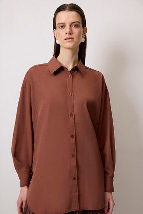 پیراهن حجاب قهوه ای زنانه اورسایز Touche Prive - کد 847100984