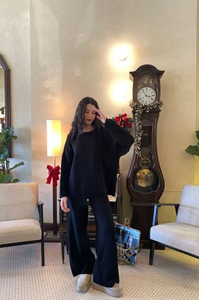 ست بالاتنه و پائین تنه مشکی زنانه تریکو Hello - کد 885963839