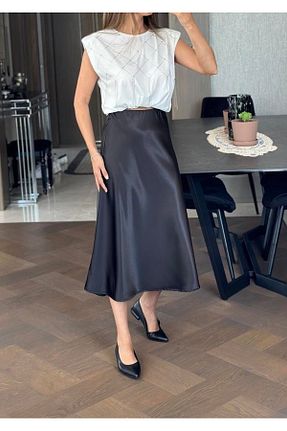 دامن مشکی زنانه ساتن BURCE - کد 885989077