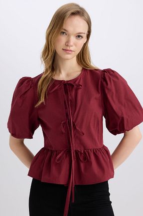 بلوز زرشکی زنانه ساده Defacto - کد 864607101