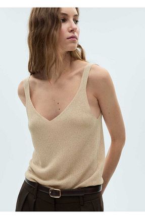 تیشرت طلائی زنانه اسلیم فیت MANGO - کد 839703915